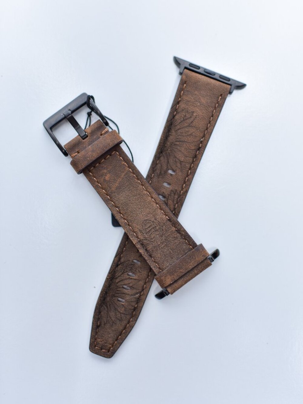 Bandsie Engraved Leather Apple Watch Band 45 44 49 42 38 41 40mm Coffee